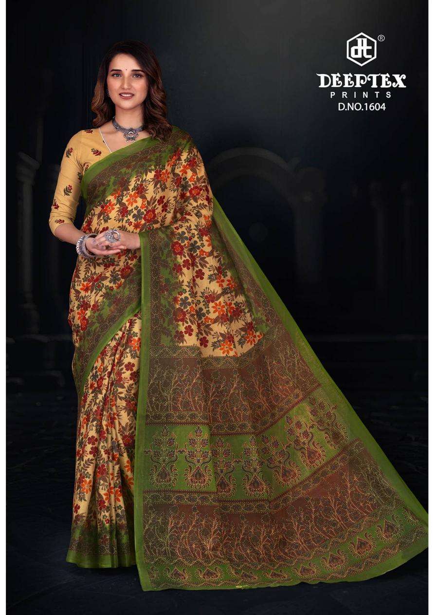 PRIME TIME VOL-16 SERIES 1601 TO 1610 SAREE BY DEEPTEX DESIGNER PRINTED COTTON SAREES ARE AVAILABLE AT WHOLESALE PRICE