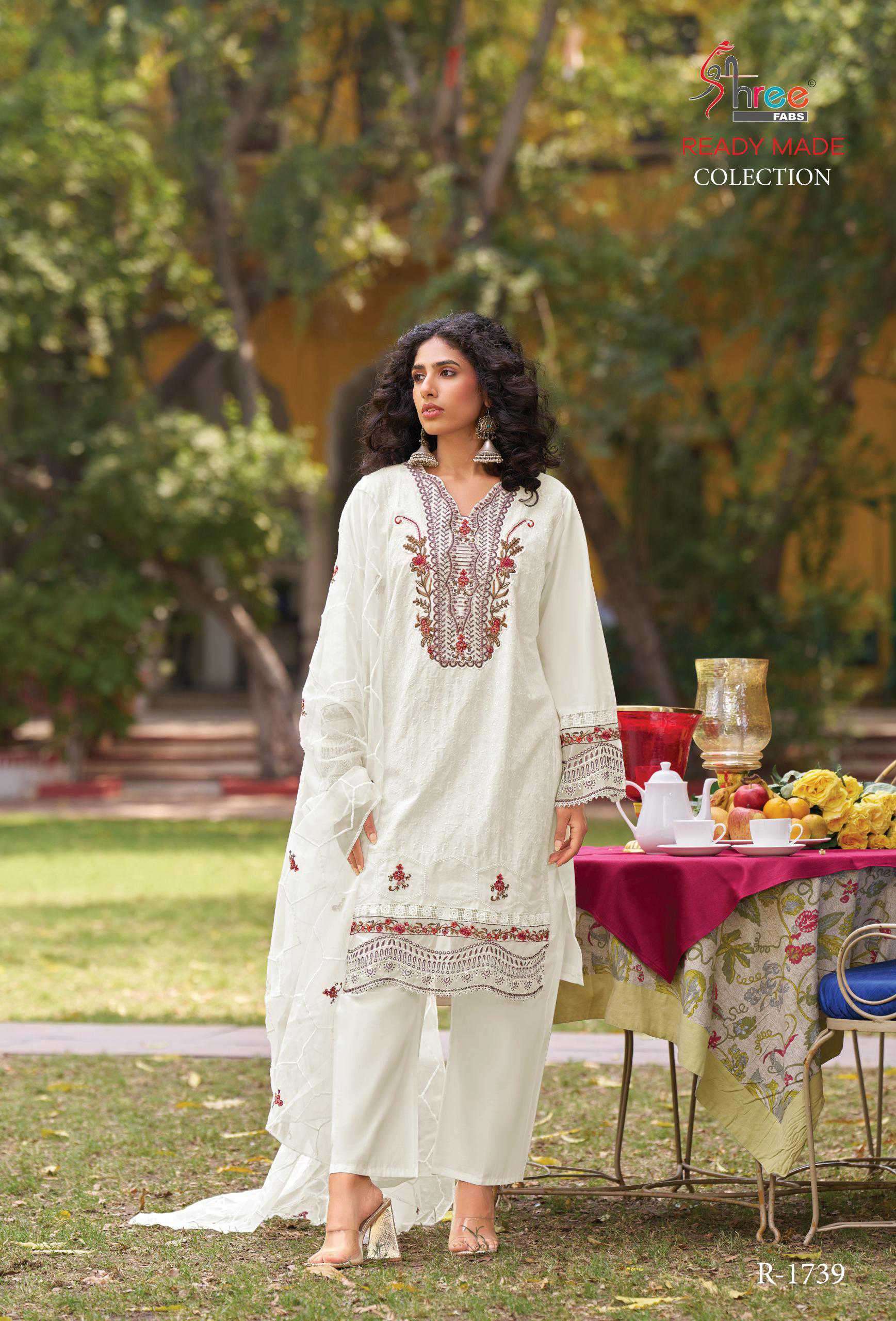 R 1739 BY SHREE FABS DESIGNER EMBROIDERY WORK COTTON PAKISTANI STYLE READYMADE SUITS ARE AVAILABLE AT WHOLESALE PRICE