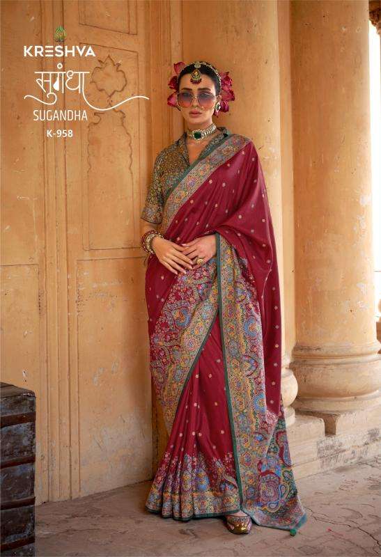 SUGANDHA SERIES 967 TO 962 SAREE BY KRESHVA DESIGNER SILK SAREES ARE AVAILABLE AT WHOLESALE PRICE