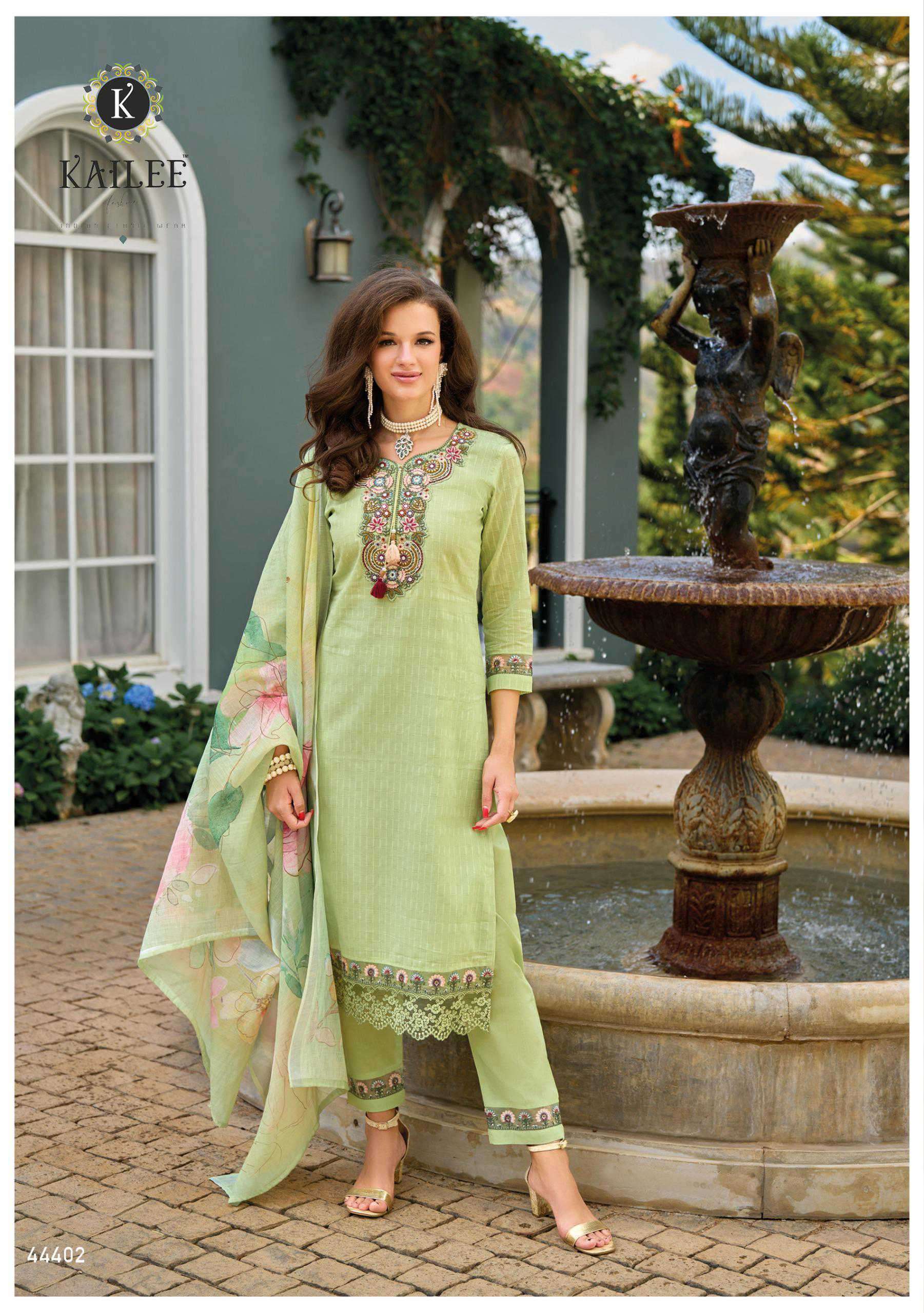 SUMMER GARDEN VOL-2 SERIES 44401 TO 44406 BY KAILEE DESIGNER WITH WORK COTTON KURTI WITH PANT AND DUPATTA ARE AVAILABLE AT WHOLESALE PRICE