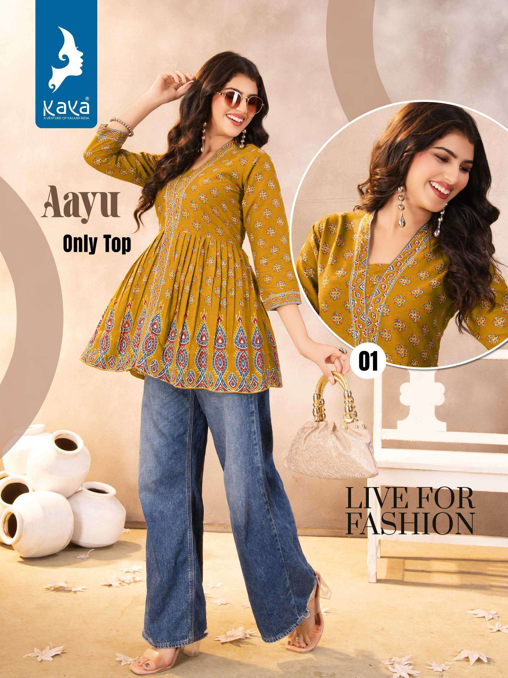 AAYU SERIES 01 TO 04 BY KAYA DESIGNER PRINTED COTTON SHORT KURTIS ARE AVAILABLE AT WHOLESALE PRICE