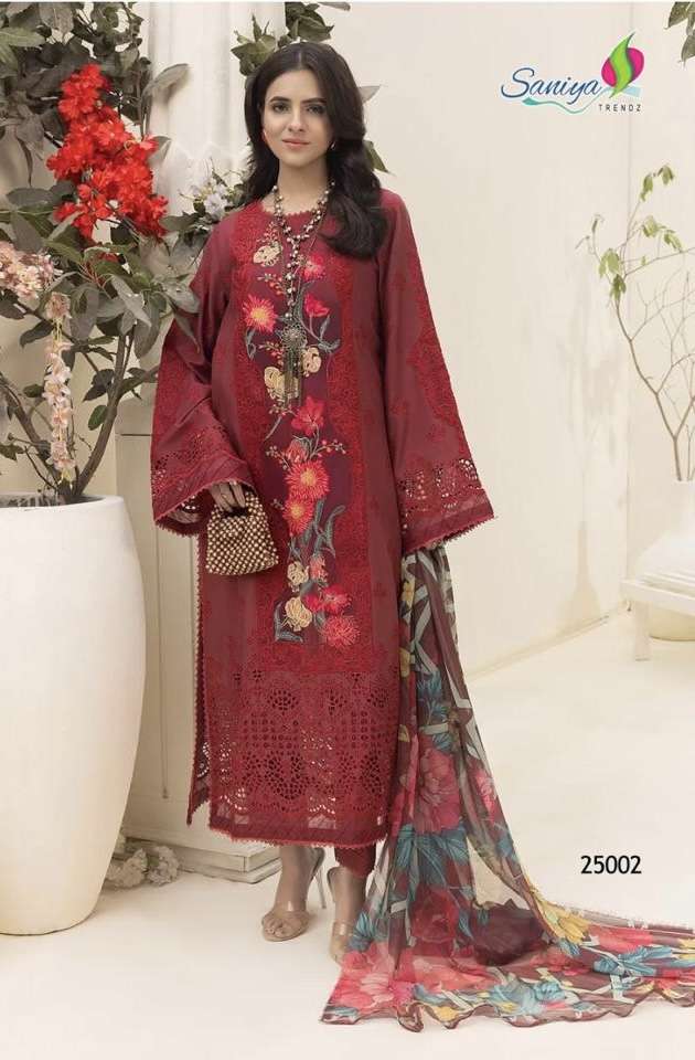 ADANSLIBAS ZARIA 25 SERIES 25001 TO 25003 BY SANIYA TRENDZ DESIGNER EMBROIDERY WORK COTTON SUITS ARE AVAILABLE AT WHOLESALE PRICE