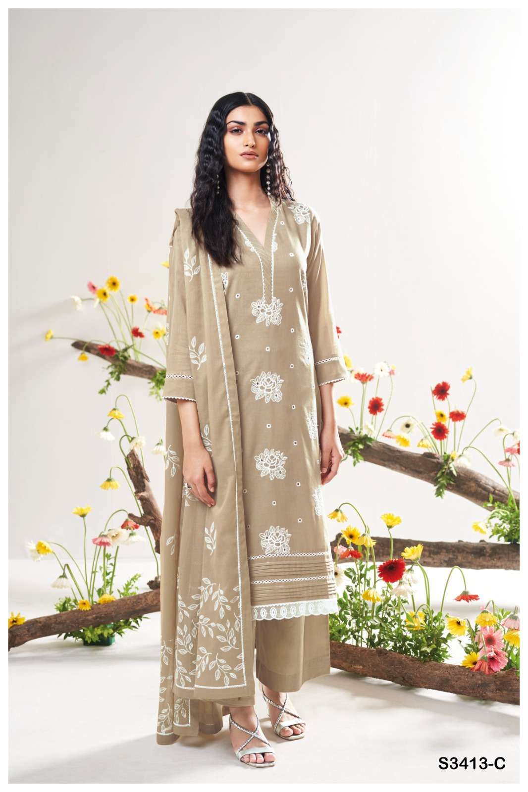 ADELA SERIES 3413 BY GANGA DESIGNER EMBROIDERY WORK MUL SUITS ARE AVAILABLE AT WHOLESALE PRICE