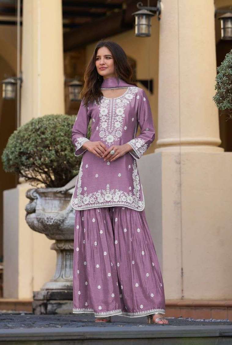 ANAMIKA VOL-2 SERIES 4301A TO 4301E BY VAMIKA DESIGNER WORK CHINON TOP WITH SHARARA AND DUPATTA ARE AVAILABLE AT WHOLESALE PRICE