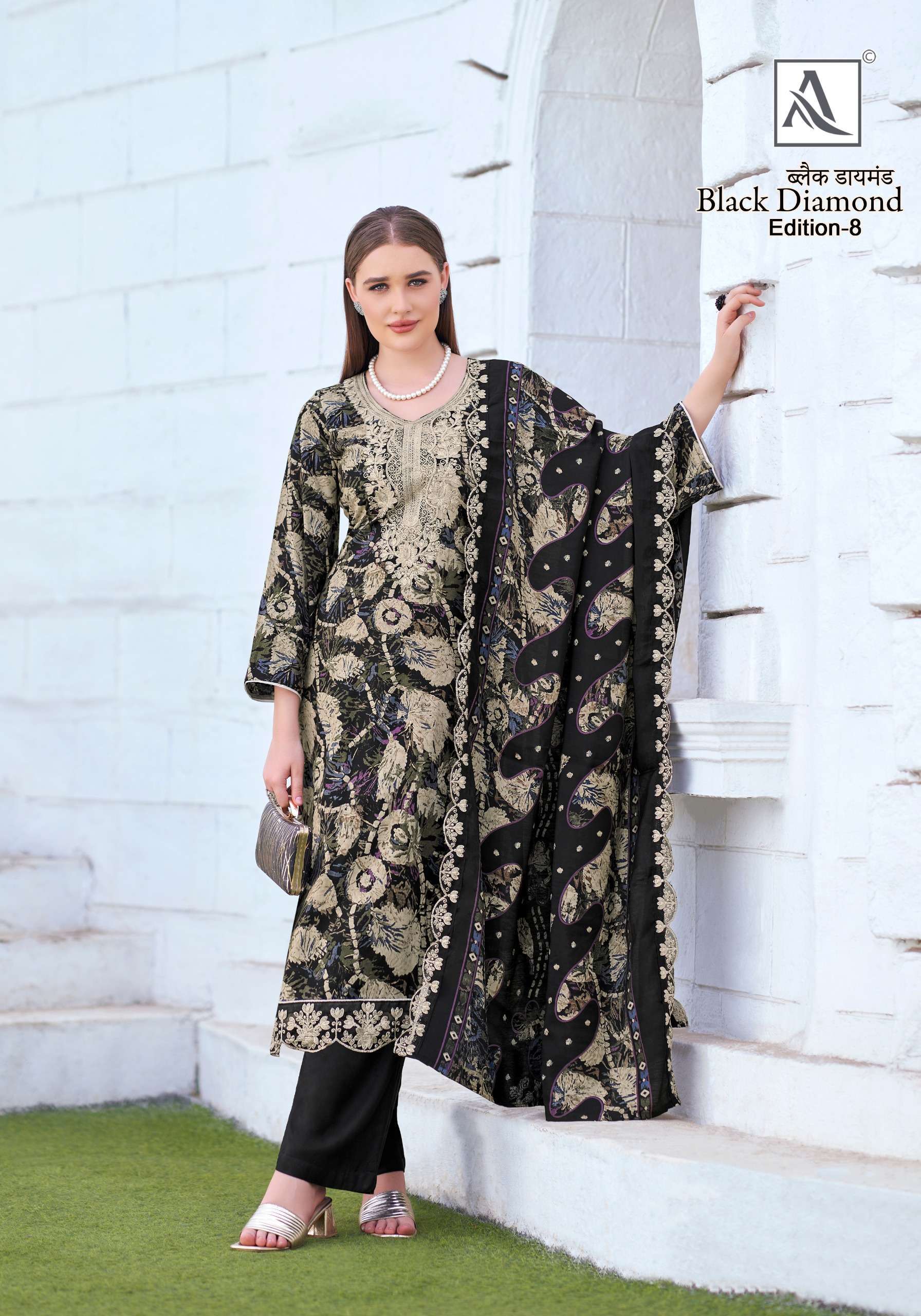 BLACK DIAMOND EDITION-8 SERIES 1999 BY ALOK SUITS DESIGNER PRINTED AND WORK RAYON SUITS ARE AVAILABLE AT WHOLESALE PRICE