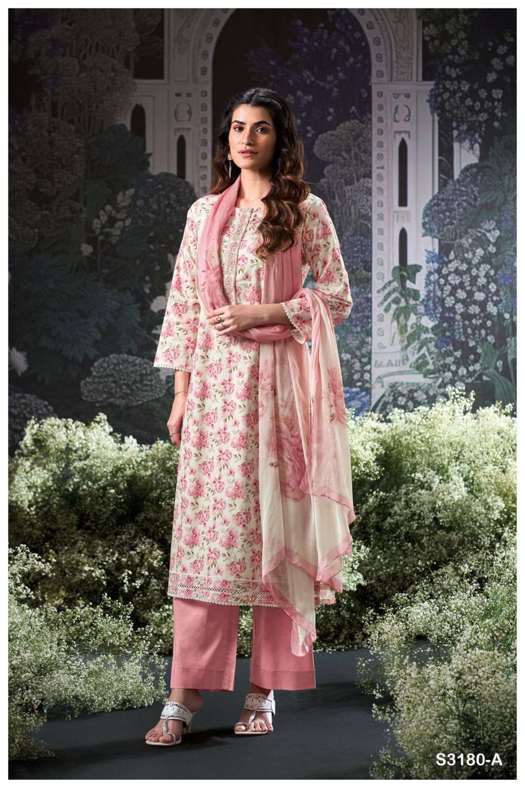 BRITA SERIES 3180 BY GANGA DESIGNER PRINTED AND EMBROIDERY WORK COTTON SUITS ARE AVAILABLE AT WHOLESALE PRICE