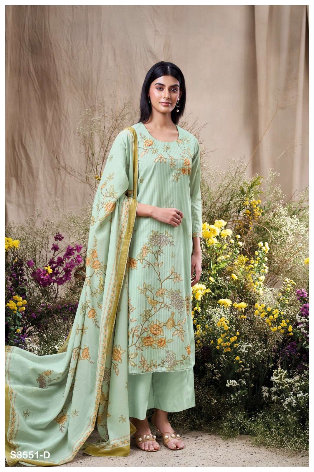 CALINA SERIES 3551 BY GANGA DESIGNER PRINTED WITH EMBROIDERY AND HAND WORK COTTON SUITS ARE AVAILABLE AT WHOLESALE PRICE