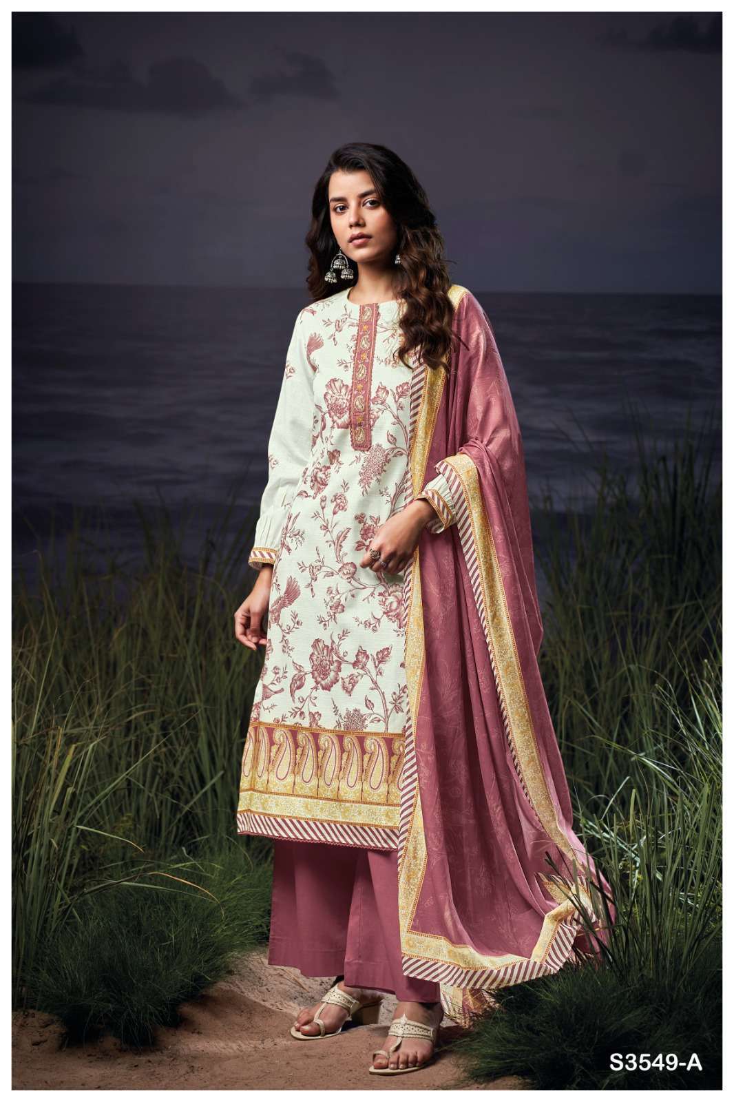 CHARLOTTE SERIES 3549 BY GANGA DESIGNER PRINTED AND EMBROIDERY WORK COTTON LINEN SUITS ARE AVAILABLE AT WHOLESALE PRICE