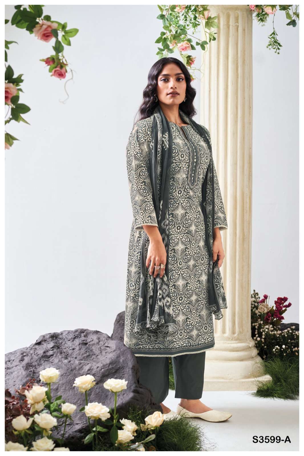 CHRISTA SERIES 3599 BY GANGA DESIGNER PRINTED AND EMBROIDERY WORK COTTON SUITS ARE AVAILABLE AT WHOLESALE PRICE