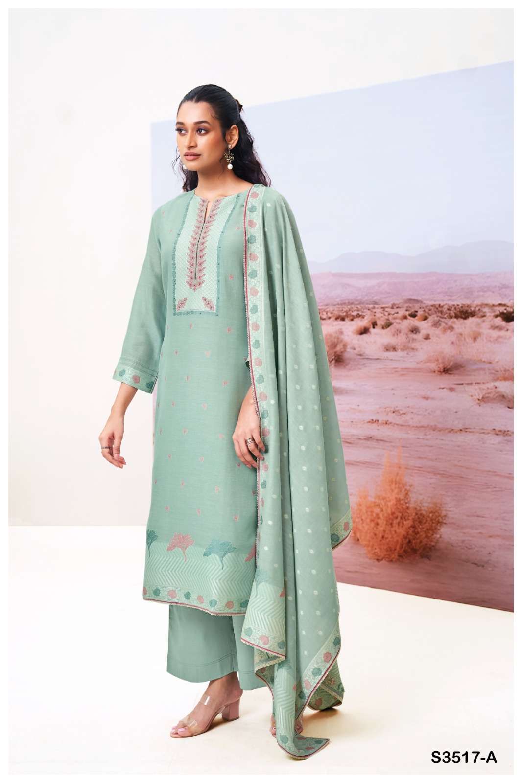 CRACIA SERIES 3517 BY GANGA DESIGNER EMBROIDERY AND HAND WORK VISCOSE SILK JACQUARD SUITS ARE AVAILABLE AT WHOLESALE PRICE