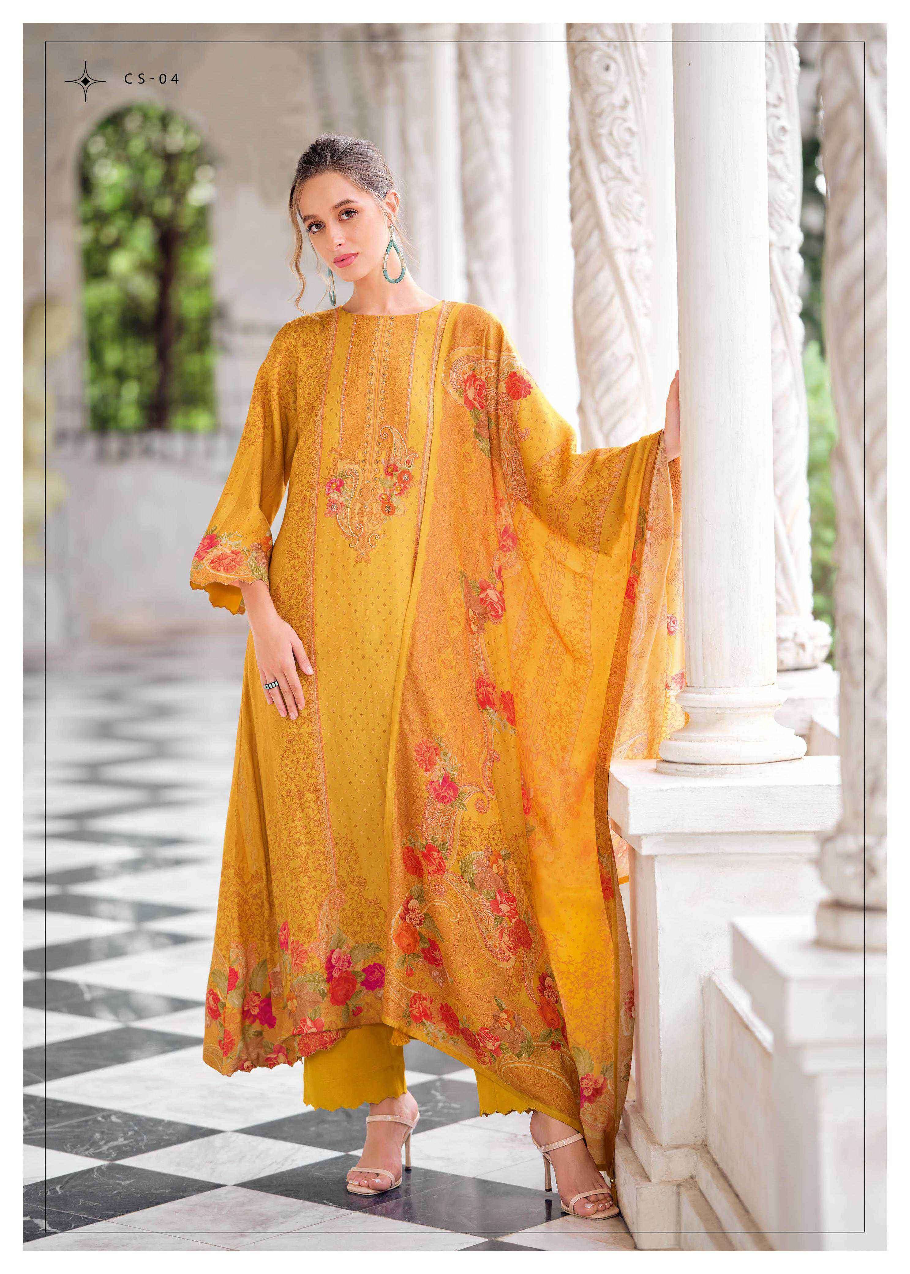 CROSS STITCH SERIES 01 TO 04 BY VARSHA DESIGNER DIGITAL PRINTED AND HAND WORK RUSSIAN SILK SUITS ARE AVAILABLE AT WHOLESALE PRICE