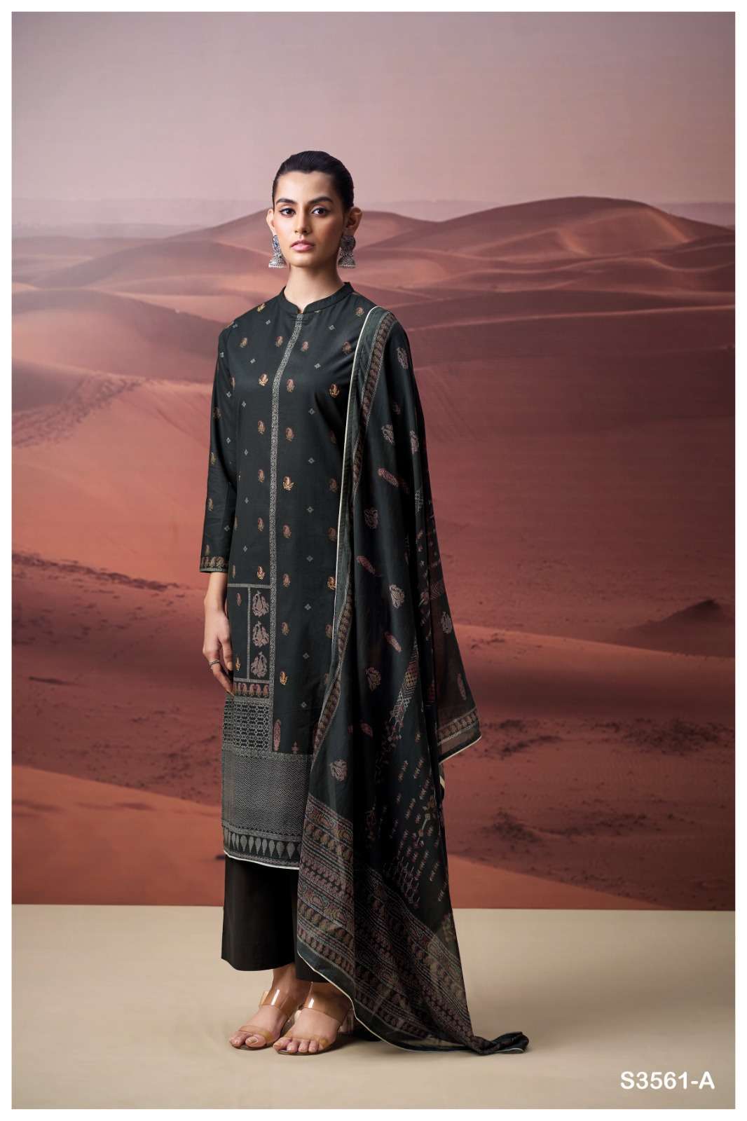 DALEYZA SERIES 3561 BY GANGA DESIGNER PRINTED WITH EMBROIDERY AND HAND WORK COTTON SUITS ARE AVAILABLE AT WHOLESALE PRICE