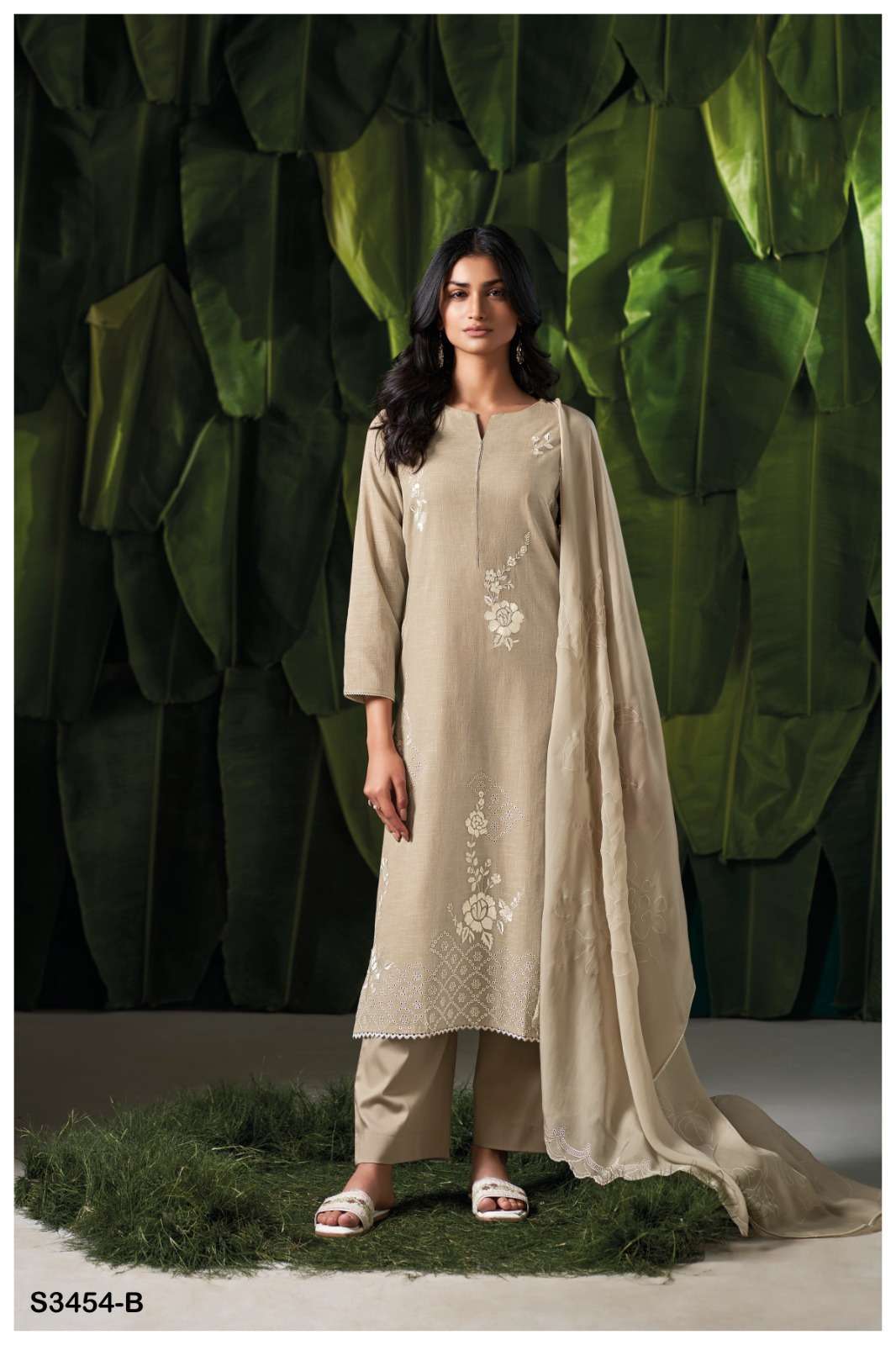 EBONY SERIES 3454 BY GANGA DESIGNER PRINTED AND EMBROIDERY WORK COTTON LINEN SUITS ARE AVAILABLE AT WHOLESALE PRICE