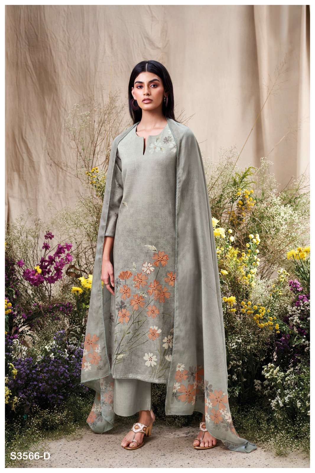 ELA SERIES 3566 BY GANGA DESIGNER DIGITAL PRINTED WITH EMBROIDERY AND HAND WORK COTTON LINEN SUITS ARE AVAILABLE AT WHOLESALE PRICE