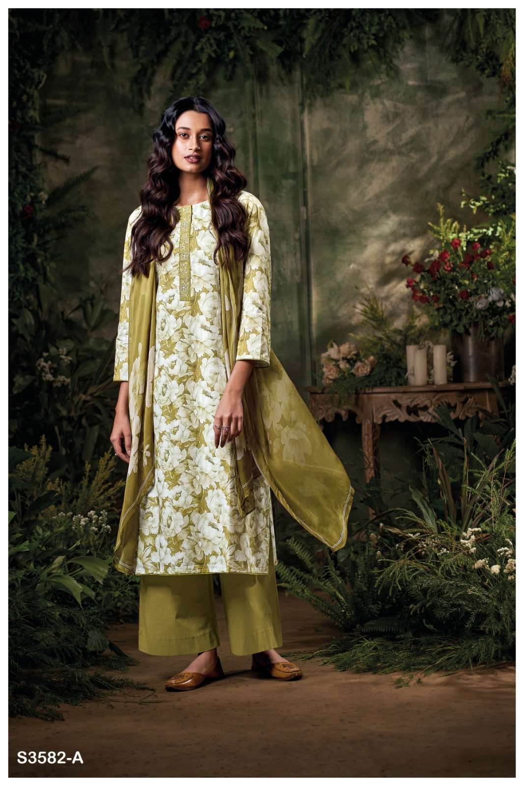 EMERA SERIES 3582 BY GANGA DESIGNER PRINTED AND EMBROIDERY WORK COTTON SUITS ARE AVAILABLE AT WHOLESALE PRICE