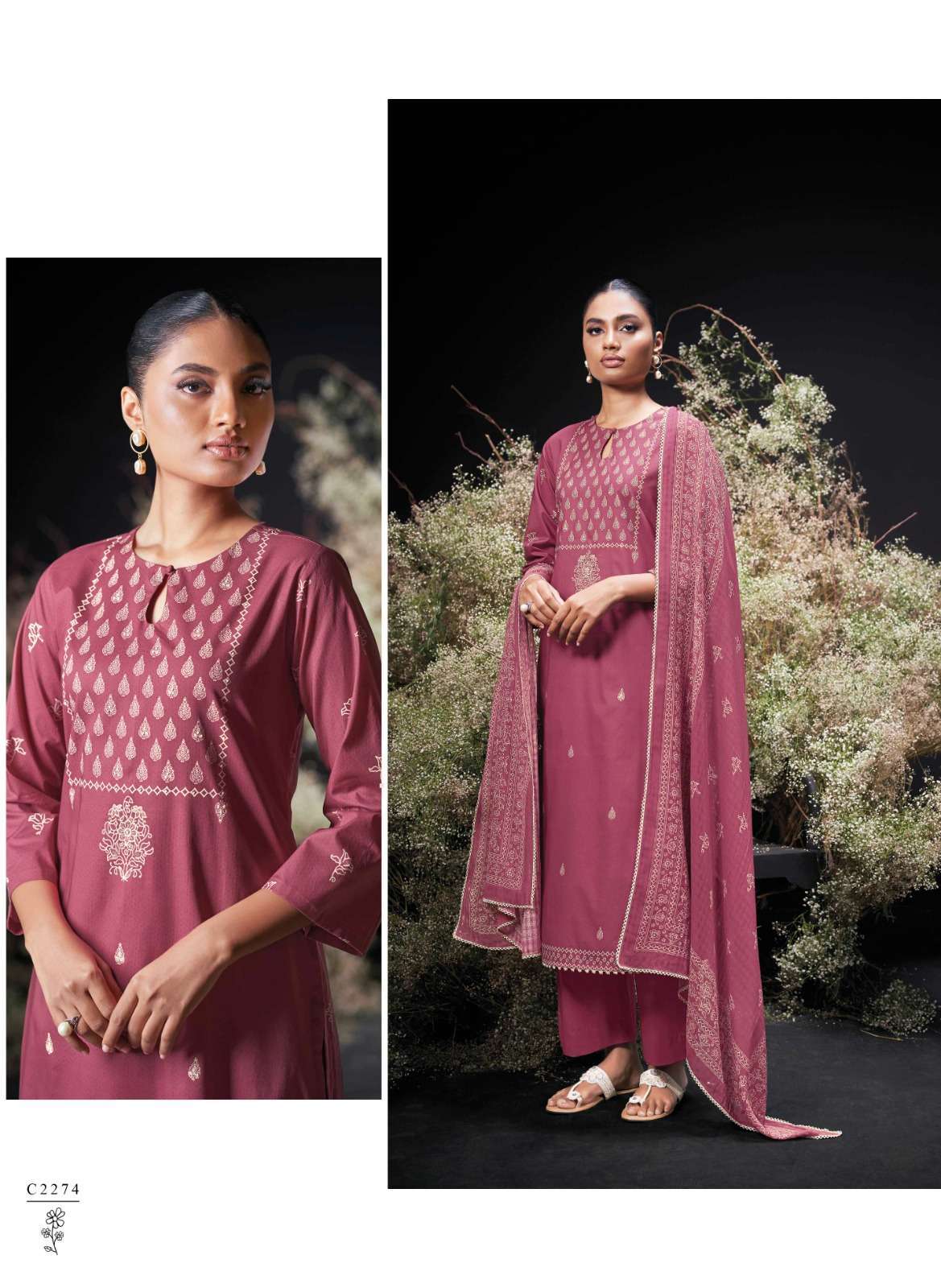 ENZI SERIES 2273 TO 2278 BY GANGA DESIGNER PRINTED WITH EMBROIDERY AND HAND WORK PREMIUM COTTON SUITS ARE AVAILABLE AT WHOLESALE PRICE