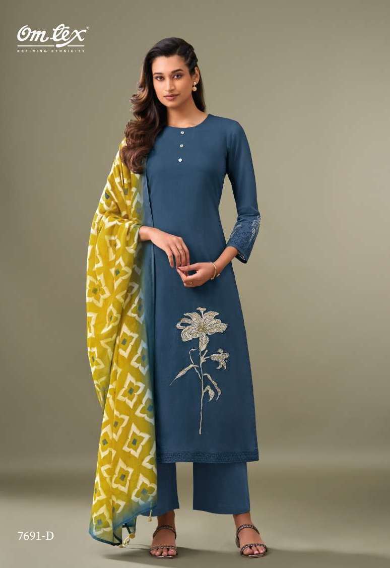 ESTIVA SERIES 7691 BY OMTEX DESIGNER PRINTED WITH EMBROIDERY AND HAND WORK LAWN COTTON SUITS ARE AVAILABLE AT WHOLESALE PRICE