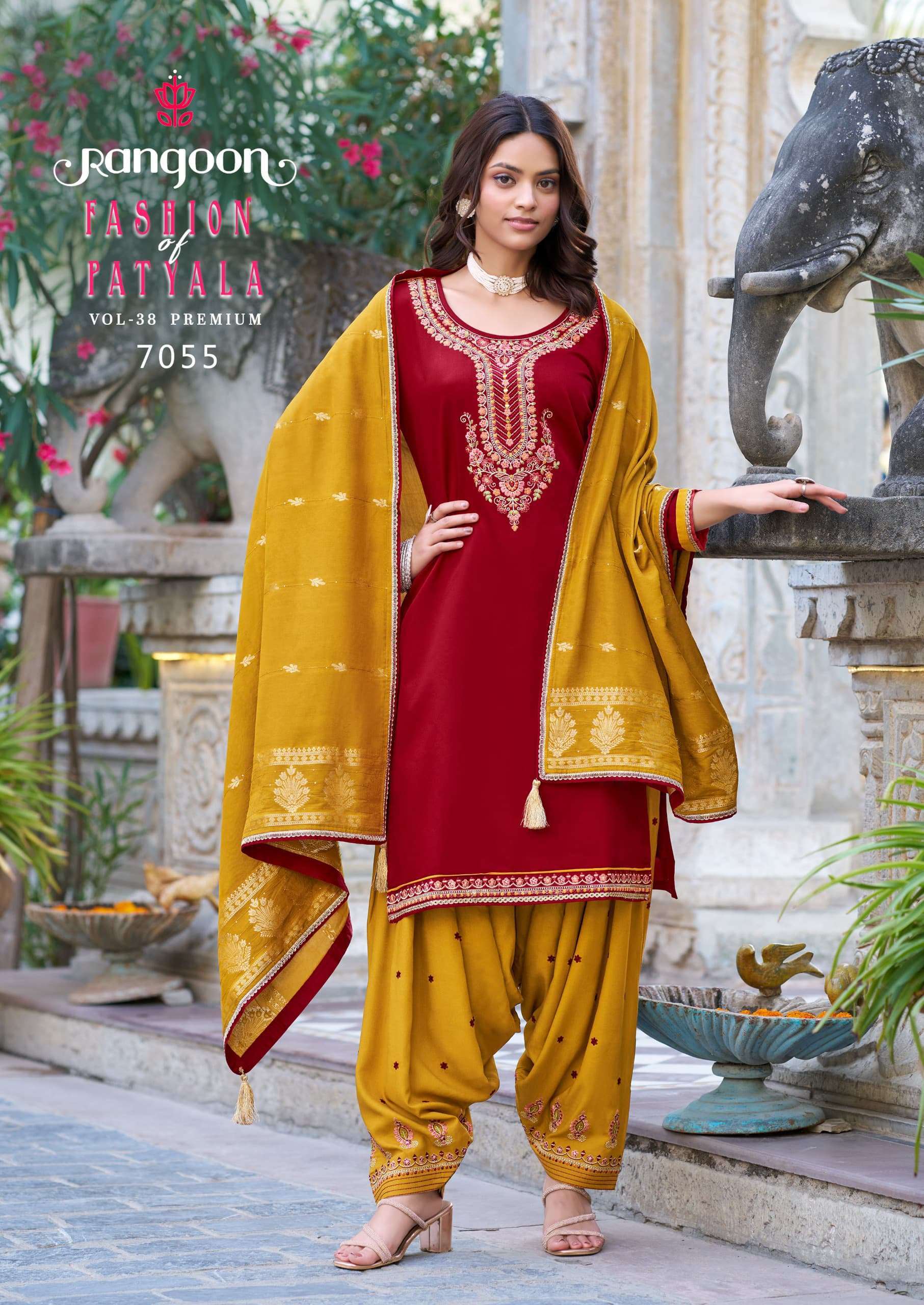 FASHION OF PATIYALA VOL-38 SERIES 7051 TO 7056 BY RANGOON DESIGNER EMBROIDERY WORK JAM SILK READYMADE PATIYALA SUITS ARE AVAILABLE AT WHOLESALE PRICE