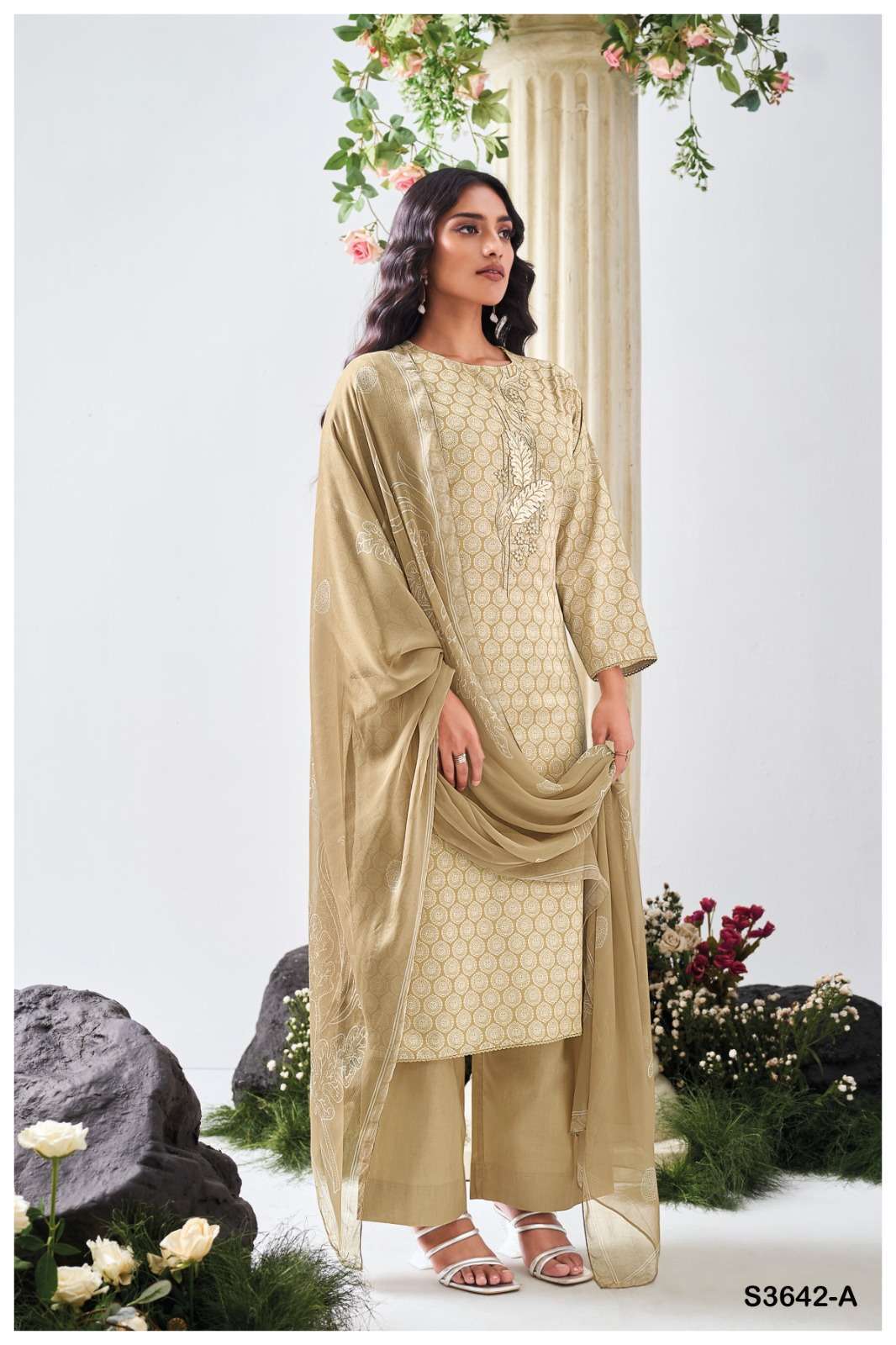 FATIHA SERIES 3642 BY GANGA DESIGNER PRINTED AND EMBROIDERY WORK COTTON SUITS ARE AVAILABLE AT WHOLESALE PRICE