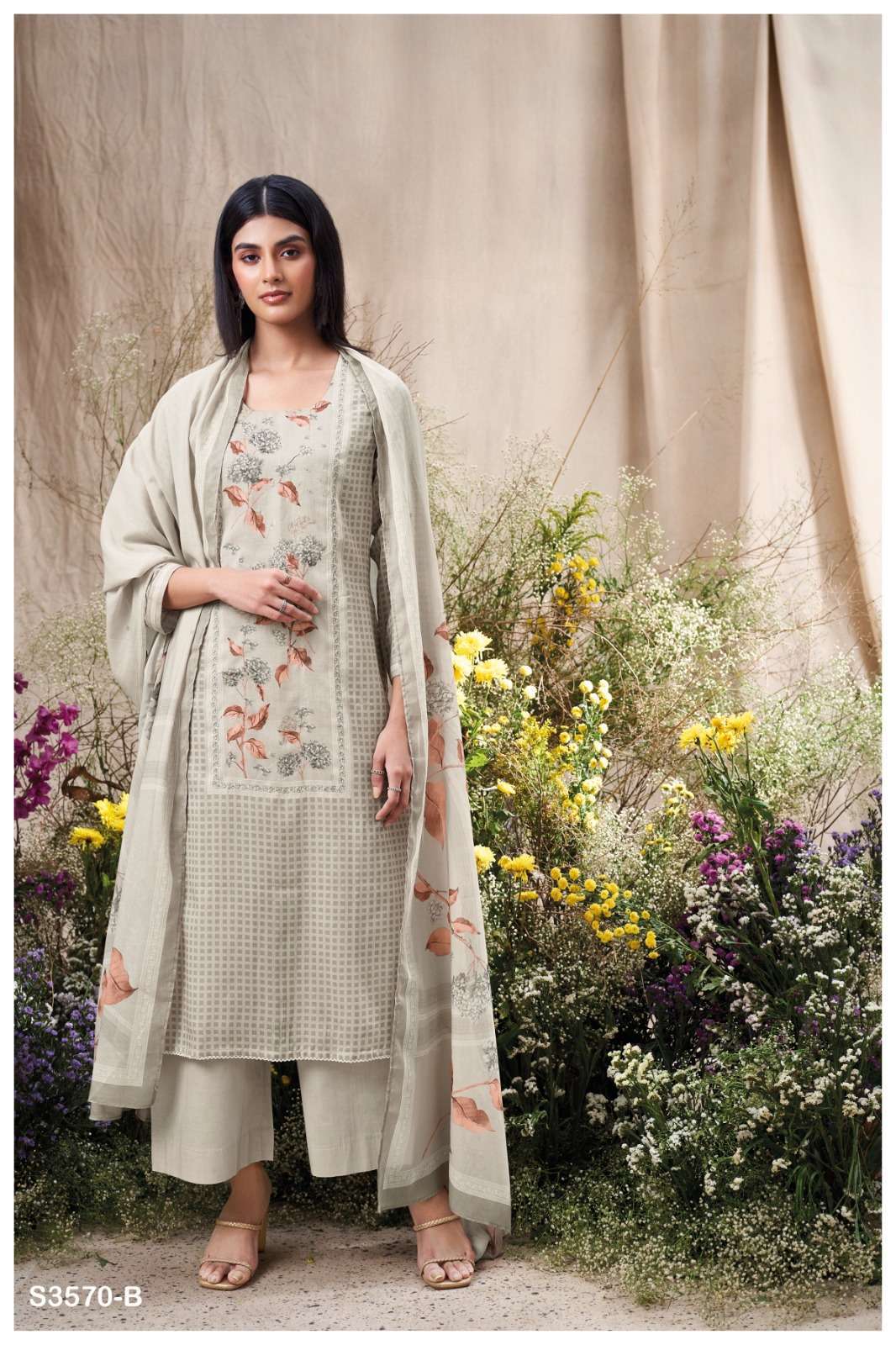FRANCIS SERIES 3570 BY GANGA DESIGNER PRINTED AND HAND WORK COTTON MUL SUITS ARE AVAILABLE AT WHOLESALE PRICE