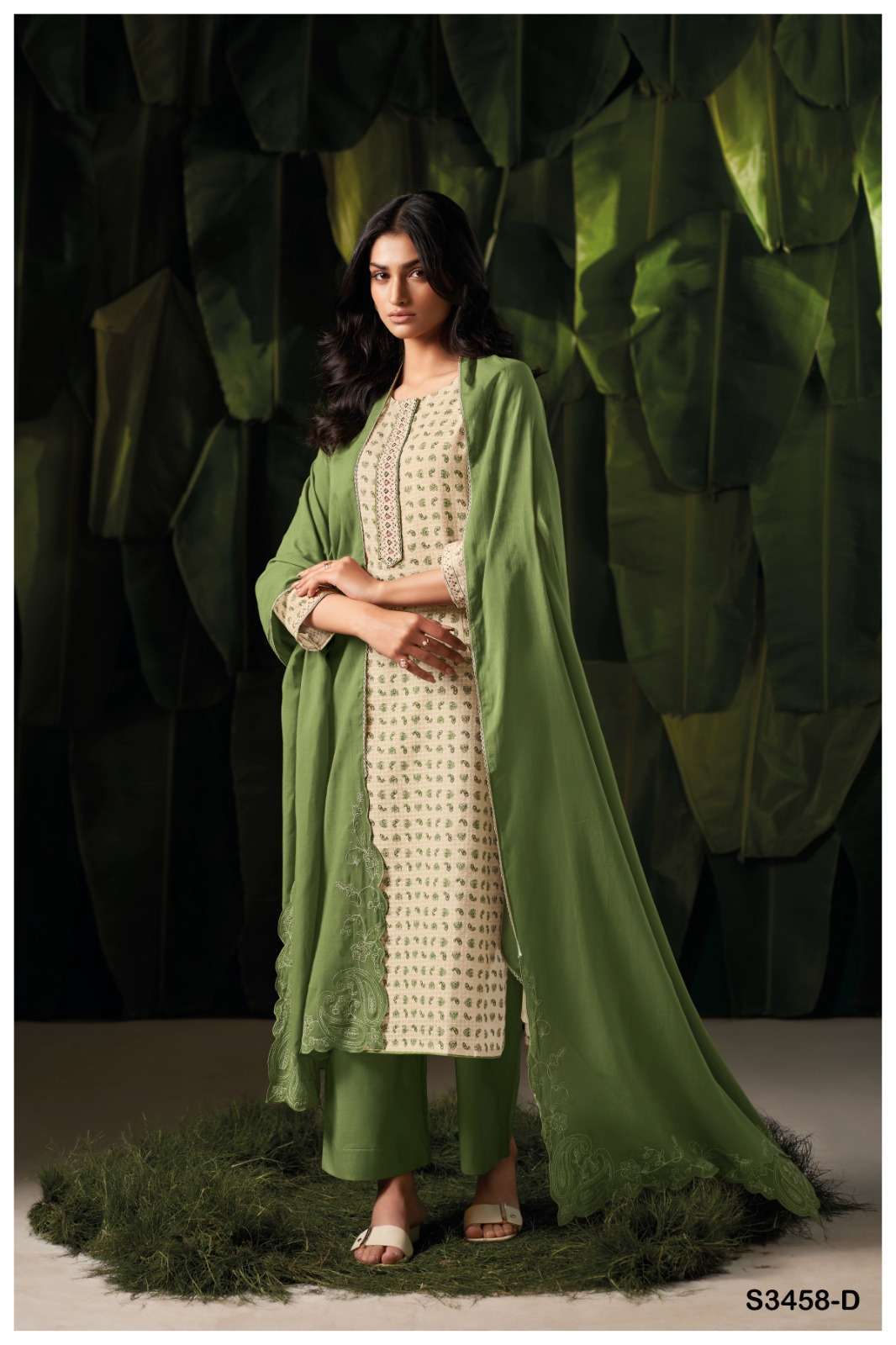 FRIEDA SERIES 3458 BY GANGA DESIGNER PRINTED AND WORK PREMIUM COTTON SUITS ARE AVAILABLE AT WHOLESALE PRICE