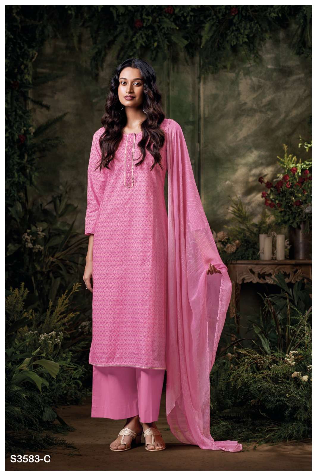 FRINISA SERIES 3583 BY GANGA DESIGNER PRINTED AND EMBROIDERY WORK COTTON SUITS ARE AVAILABLE AT WHOLESALE PRICE
