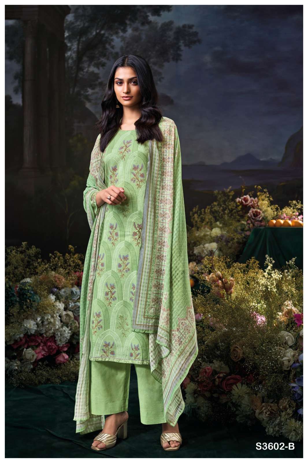 GIGI SERIES 3602 BY GANGA DESIGNER PRINTED WITH EMBROIDERY AND HAND WORK COTTON SUITS ARE AVAILABLE AT WHOLESALE PRICE