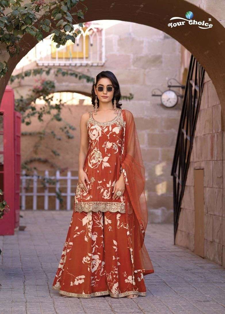 GINNI VOL-4 SERIES 4001 TO 4004 BY YOUR CHOICE DESIGNER PRINTED AND WORK READYMADE CHINON SUITS ARE AVAILABLE AT WHOLESALE PRICE 
