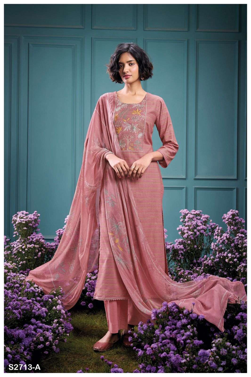 GISMA SERIES 2713 BY GANGA DESIGNER EMBROIDERY WORK HANDLOOM COTTON SUITS ARE AVAILABLE AT WHOLESALE PRICE