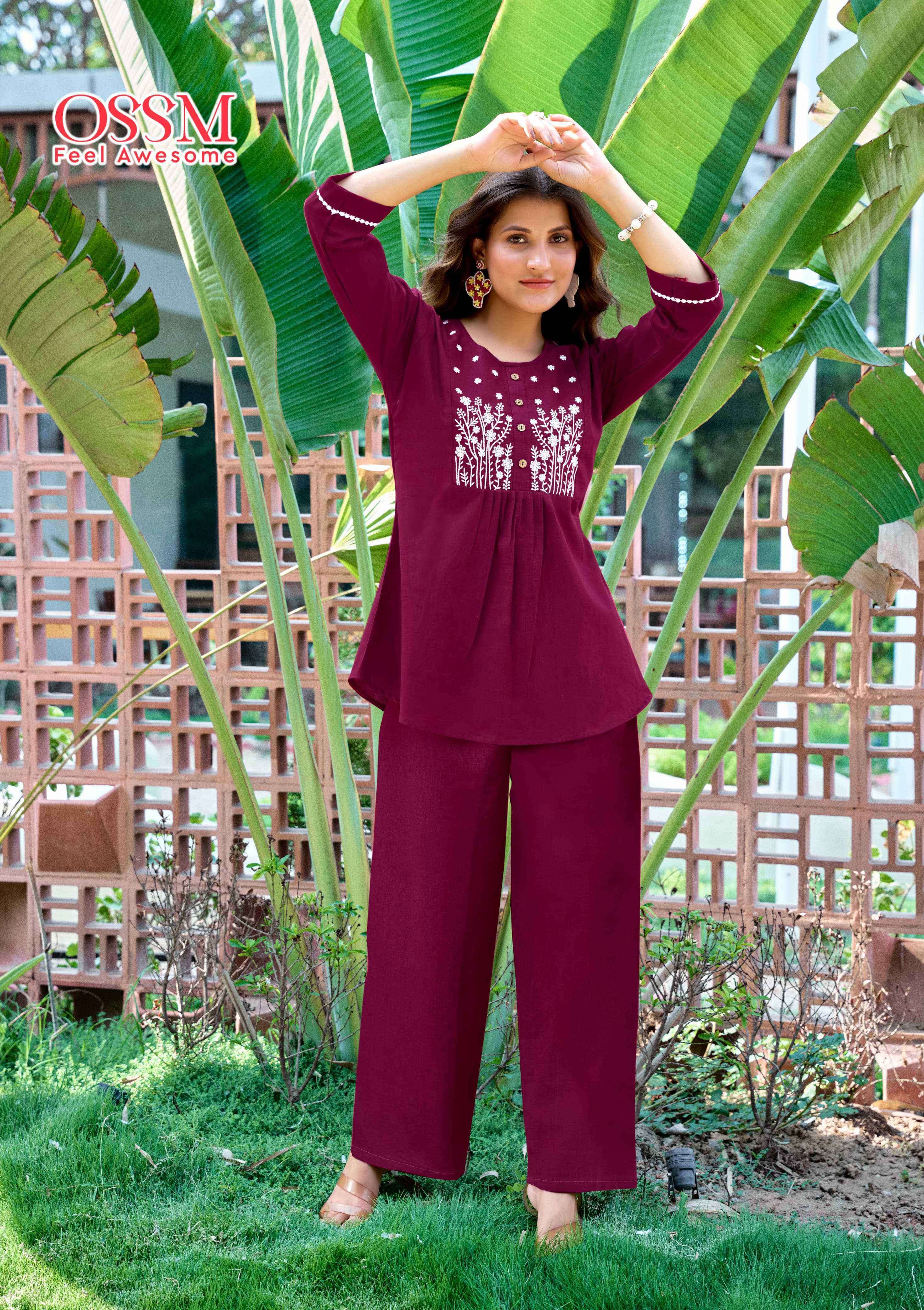 GLAMOUR SERIES 1001 TO 1006 BY OSSM DESIGNER EMBROIDERY WORK COTTON FLEX CO ORD SETS ARE AVAILABLE AT WHOLESALE PRICE