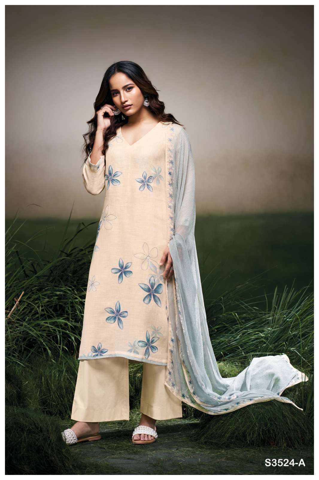GRACELYN SERIES 3524 BY GANGA DESIGNER PRINTED AND HAND WORK LINEN SUITS ARE AVAILABLE AT WHOLESALE PRICE