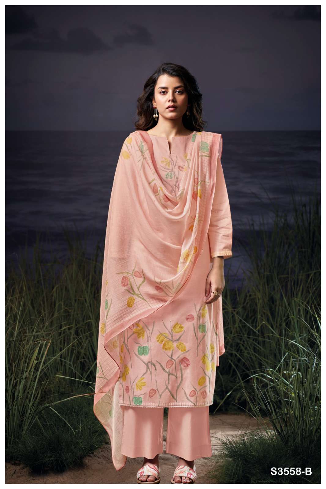 GURVEEN SERIES 3558 BY GANGA DESIGNER PRINTED AND EMBROIDERY WORK COTTON SUITS ARE AVAILABLE AT WHOLESALE PRICE