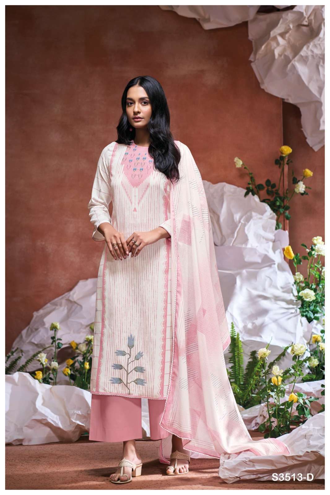 HAILIE SERIES 3513 BY GANGA DESIGNER PRINTED WITH EMBROIDERY AND HAND WORK COTTON DOBBY SUITS ARE AVAILABLE AT WHOLESALE PRICE