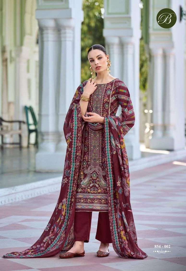 HASEEN SERIES 854 BY BELLIZA DESIGNER DIGITAL PRINTED WITH WORK COTTON SUITS ARE AVAILABLE AT WHOLESALE PRICE