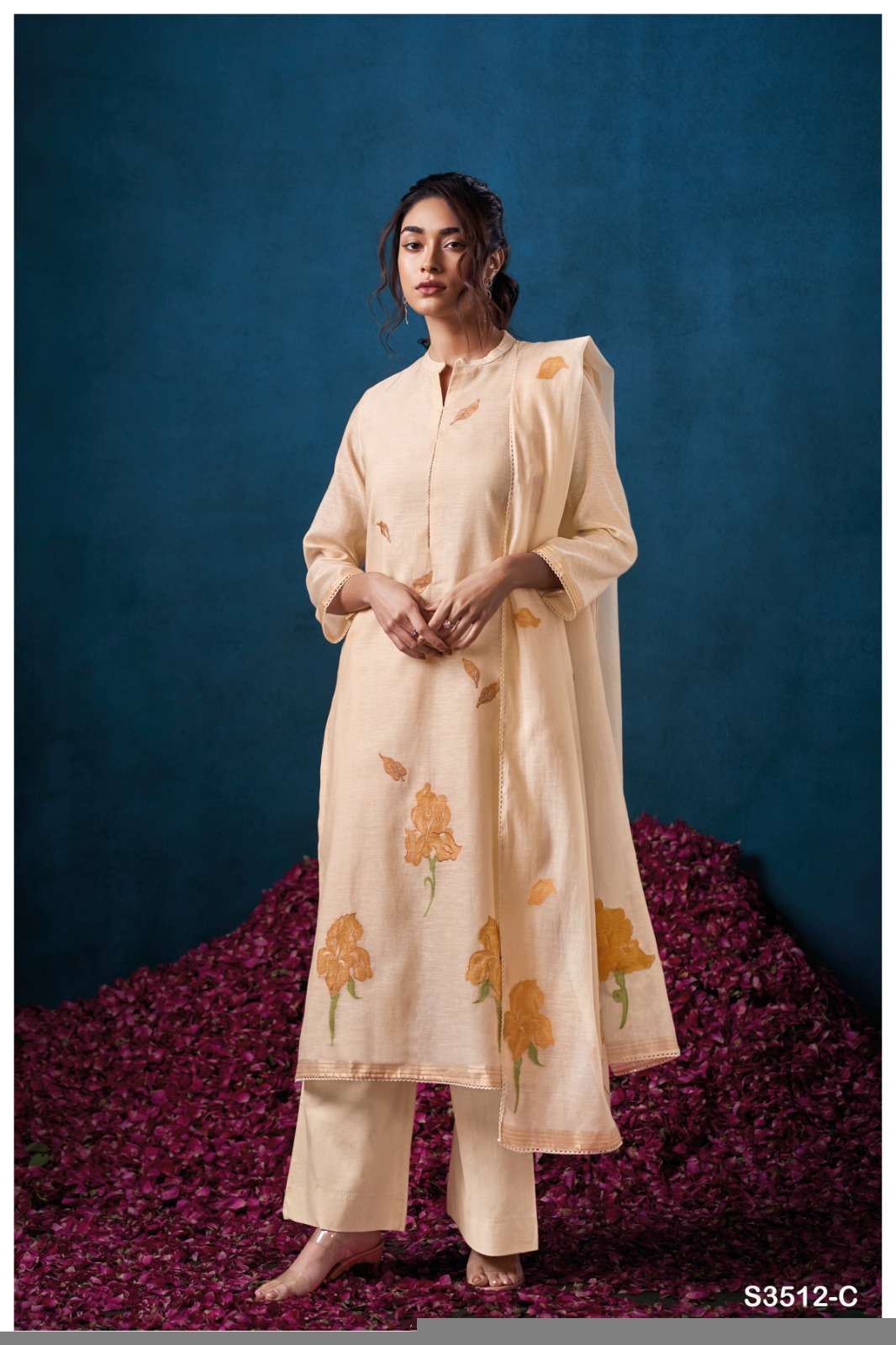 HILLARY SERIES 3512 BY GANGA DESIGNER HAND WORK CHANDERI JACQUARD SUITS ARE AVAILABLE AT WHOLESALE PRICE