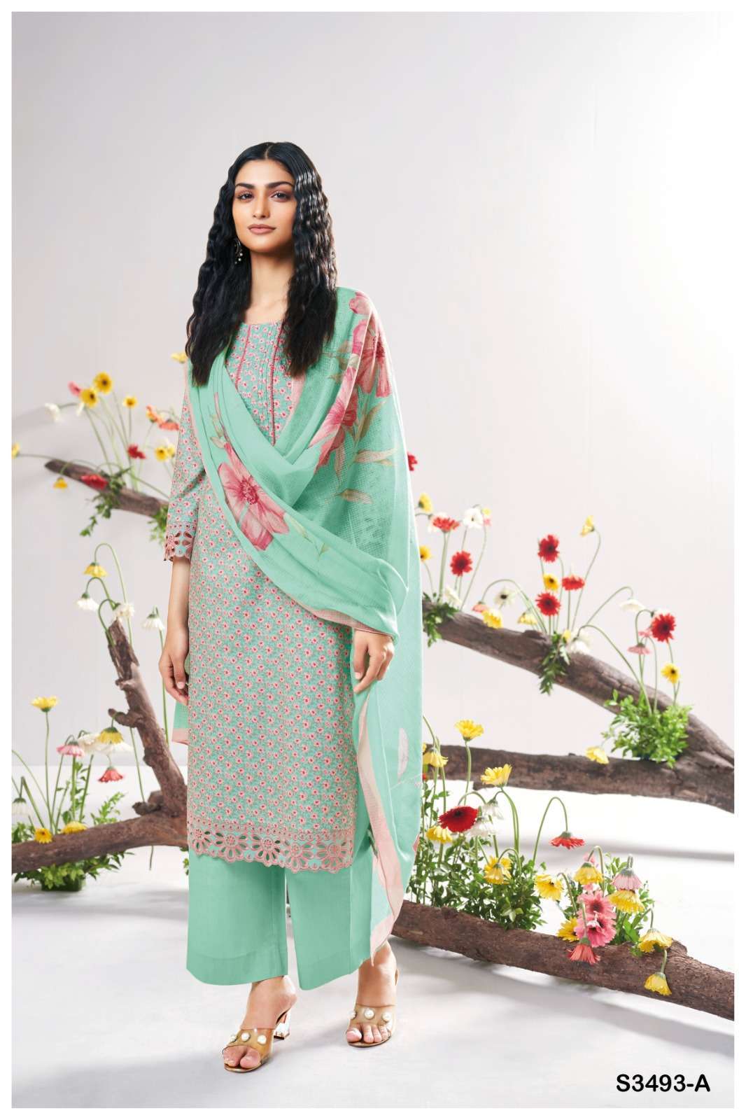 IREM SERIES 3493 BY GANGA DESIGNER PRINTED AND EMBROIDERY WORK COTTON SUITS ARE AVAILABLE AT WHOLESALE PRICE