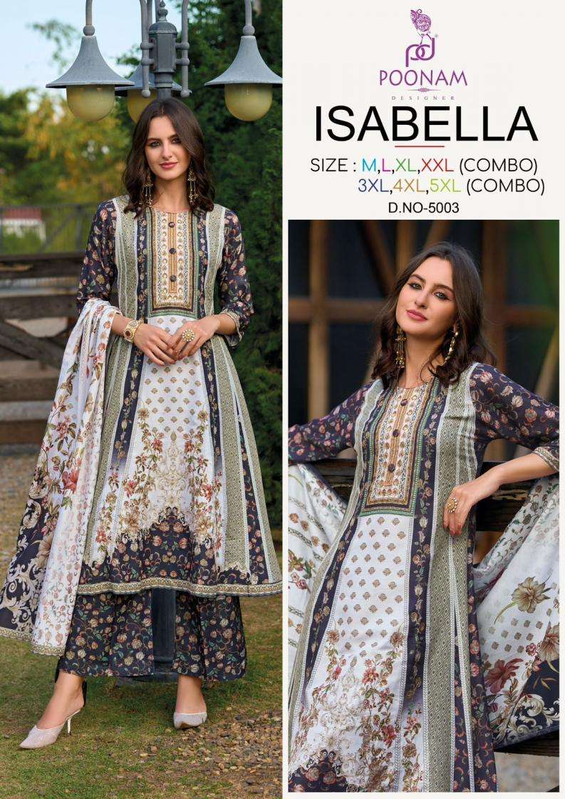 ISABELLA SERIES 1001 TO 1004 BY POONAM DESIGNER PRINTED AND WORK LINEN ANARKALI KURTI WITH BOTTOM AND DUPATTA ARE AVAILABLE AT WHOLESALE PRICE