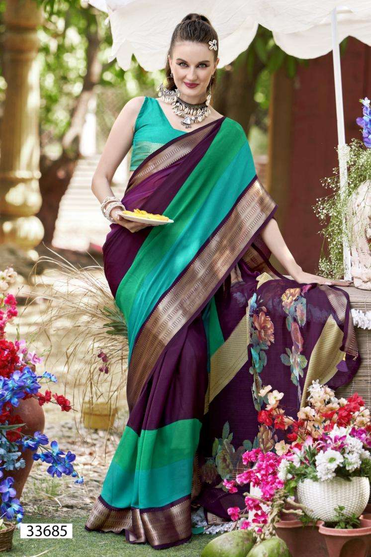 JIYA VOL-29 SERIES 33681 TO 33686 SAREE BY VALLABHI PRINTS DESIGNER MOSS GEORGETTE SAREES ARE AVAILABLE AT WHOLESALE PRICE