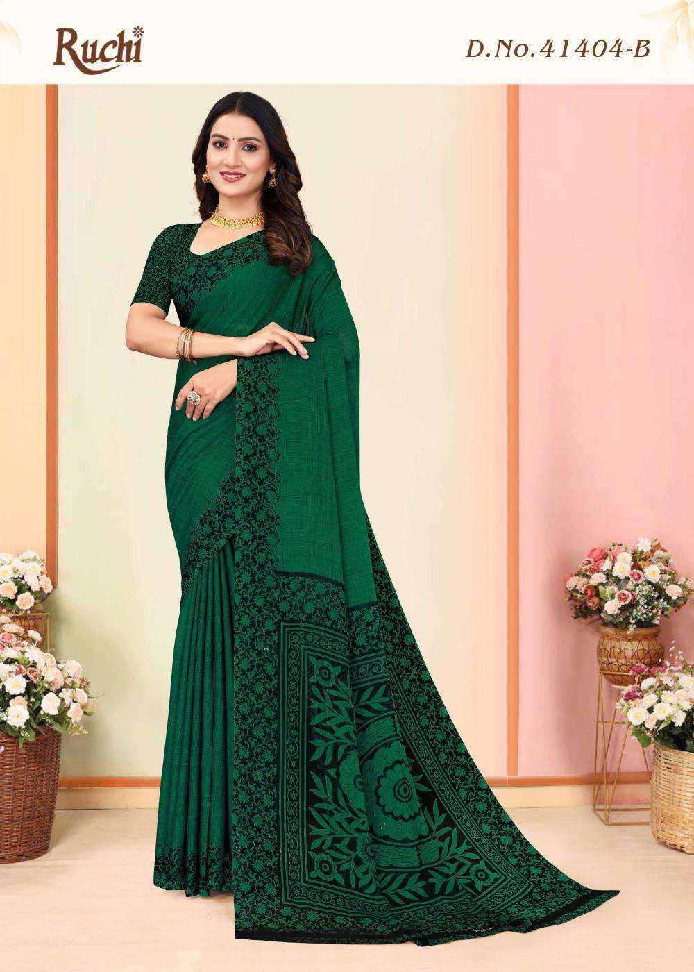 KAJAL CHIFFON VOL-4 SERIES 41401 SAREE BY RUCHI DESIGNER CHIFFONE SAREES ARE AVAILABLE AT WHOLESALE PRICE