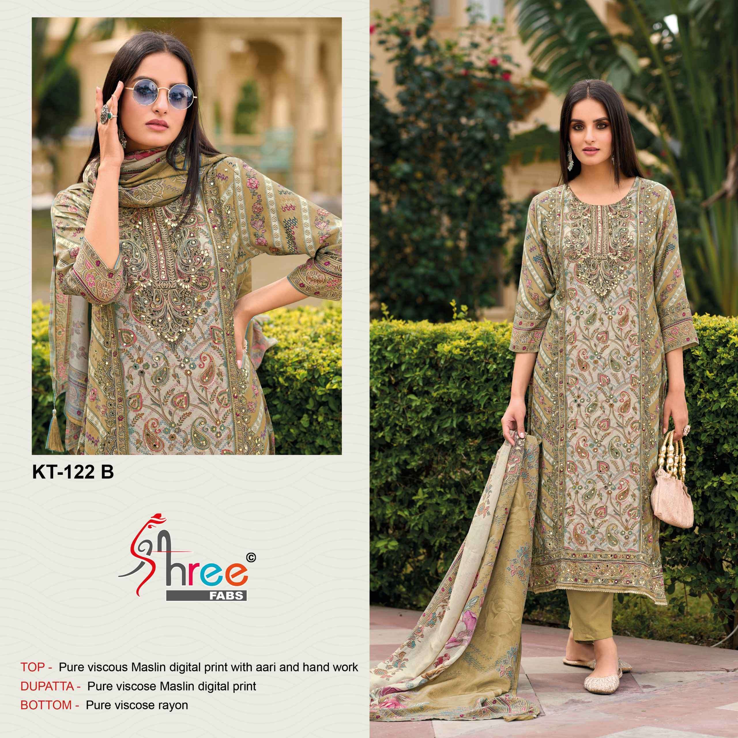 KT 122 BY SHREE FABS DESIGNER DIGITAL PRINTED AND HAND WORK PAKISTANI STYLE VISCOSE MUSLIN SUITS ARE AVAILABLE AT WHOLESALE PRICE
