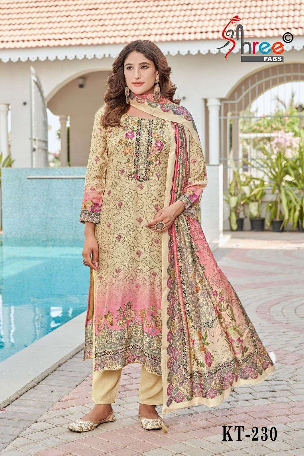 KT 230 BY SHREE FABS DESIGNER DIGITAL PRINTED AND HAND WORK PAKISTANI STYLE VISCOSE MUSLIN SUITS ARE AVAILABLE AT WHOLESALE PRICE