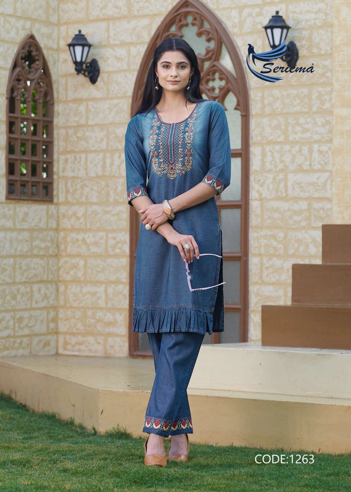 KUMB WESTIN VOL-2 SERIES 1260 TO 1265 BY SERIEMA DESIGNER WITH WORK DENIM KURTI WITH BOTTOM ARE AVAILABLE AT WHOLESALE PRICE