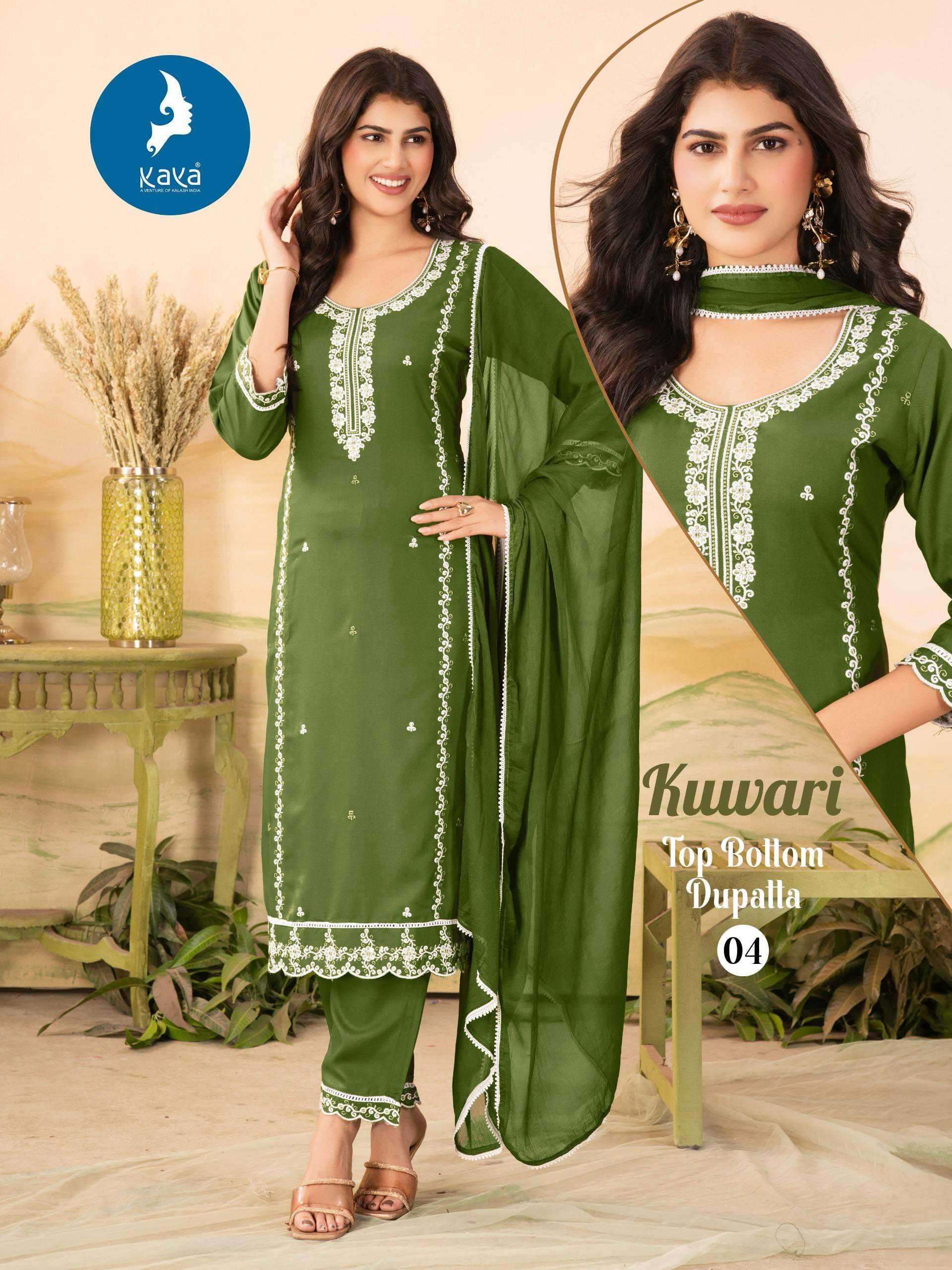 KUWARI SERIES 01 TO 06 BY KAYA DESIGNER WORK RAYON KURTI WITH BOTTOM AND DUPATTA ARE AVAILABLE AT WHOLESALE PRICE