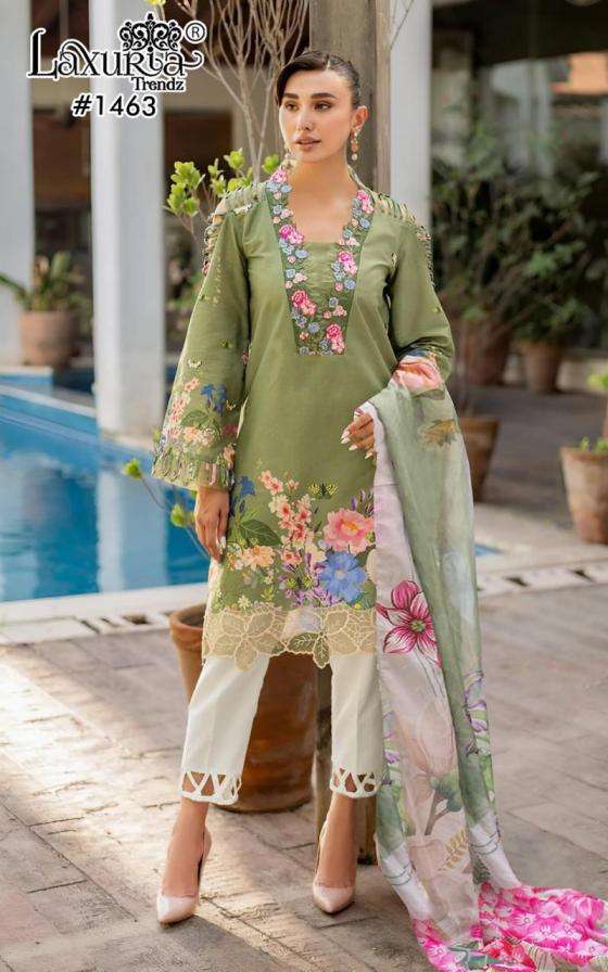 LAXURIA TRENDZ 1463 DESIGNER WORK MUSLIN TOP WITH PANT AND DUPATTA ARE AVAILABLE AT WHOLESALE PRICE