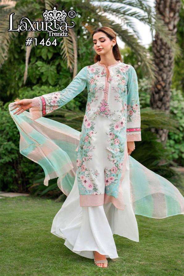LAXURIA TRENDZ 1464 DESIGNER PRINTED AND WORK MUSLIN TOP WITH PANT AND DUPATTA ARE AVAILABLE AT WHOLESALE PRICE