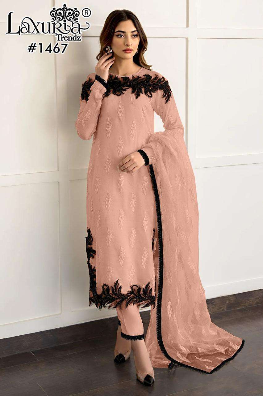 LAXURIA TRENDZ 1467 DESIGNER GEORGETTE TOP WITH PANT AND DUPATTA ARE AVAILABLE AT WHOLESALE PRICE