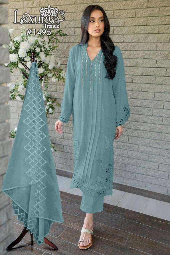 LAXURIA TRENDZ 1495 DESIGNER PRINTED AND WORK FANCY TOP WITH PANT AND DUPATTA ARE AVAILABLE AT WHOLESALE PRICE