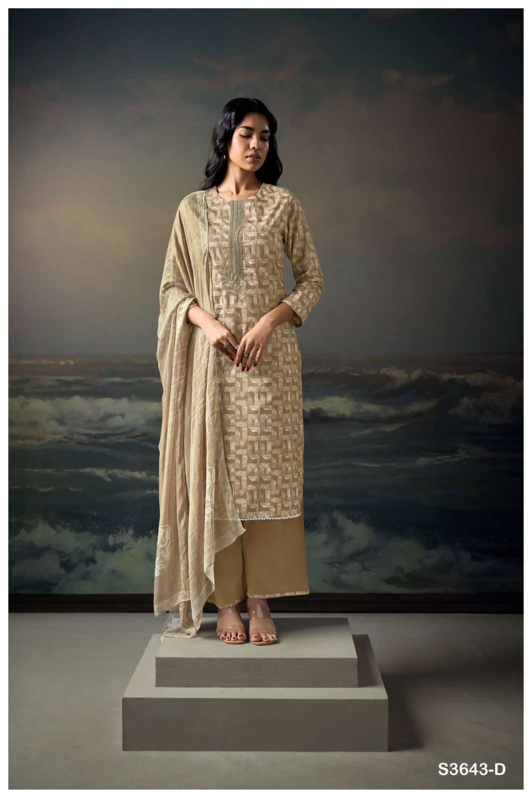LEGETO SERIES 3643 BY GANGA DESIGNER PRINTED AND EMBROIDERY WORK COTTON SUITS ARE AVAILABLE AT WHOLESALE PRICE