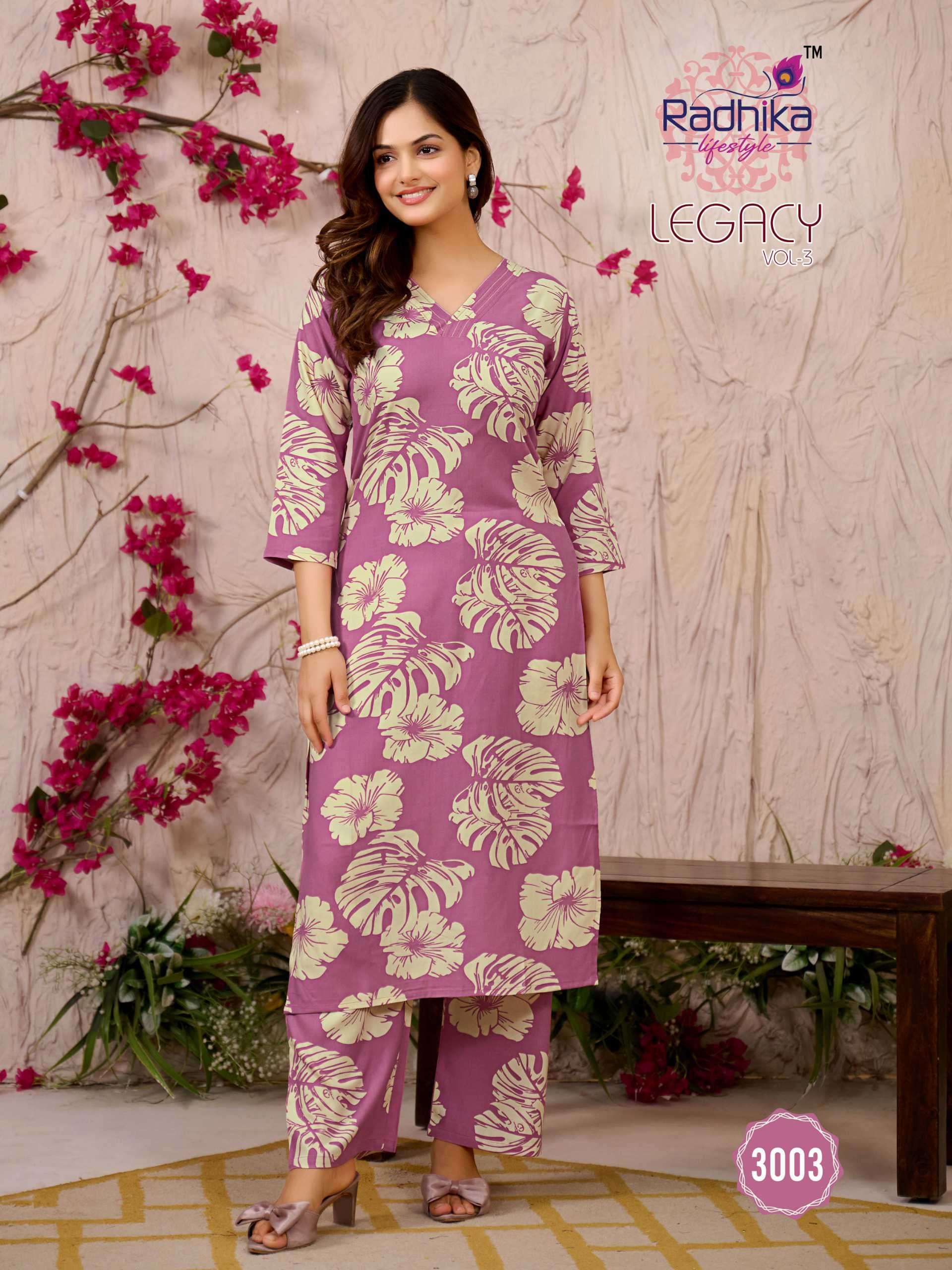 LRGACY VOL-3 SERIES 3001 TO 3006 BY RADHIKA LIFESTYLE DESIGNER PRINTED RAYON CO ORD SETS ARE AVAILABLE AT WHOLESALE PRICE