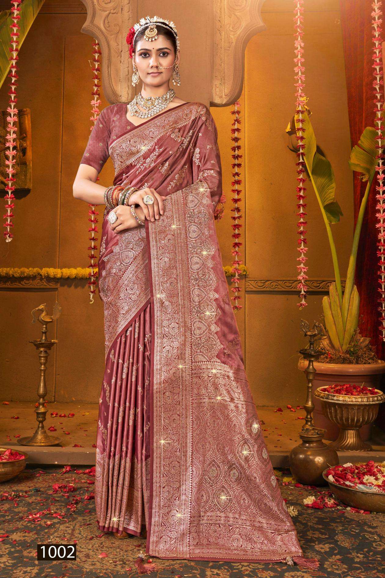 MAGICAL SATIN SAROSKI VOL-2 SERIES 1001 TO 1004 SAREE BY SAROJ DESIGNER SATIN SILK SAREES ARE AVAILABLE AT WHOLESALE PRICE